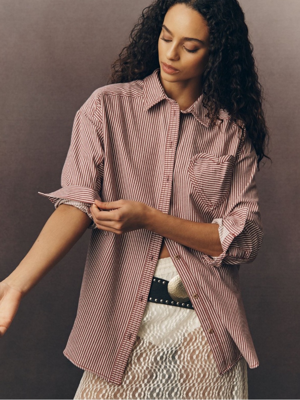 PILCRO Heart Pocket Button-Up Shirt